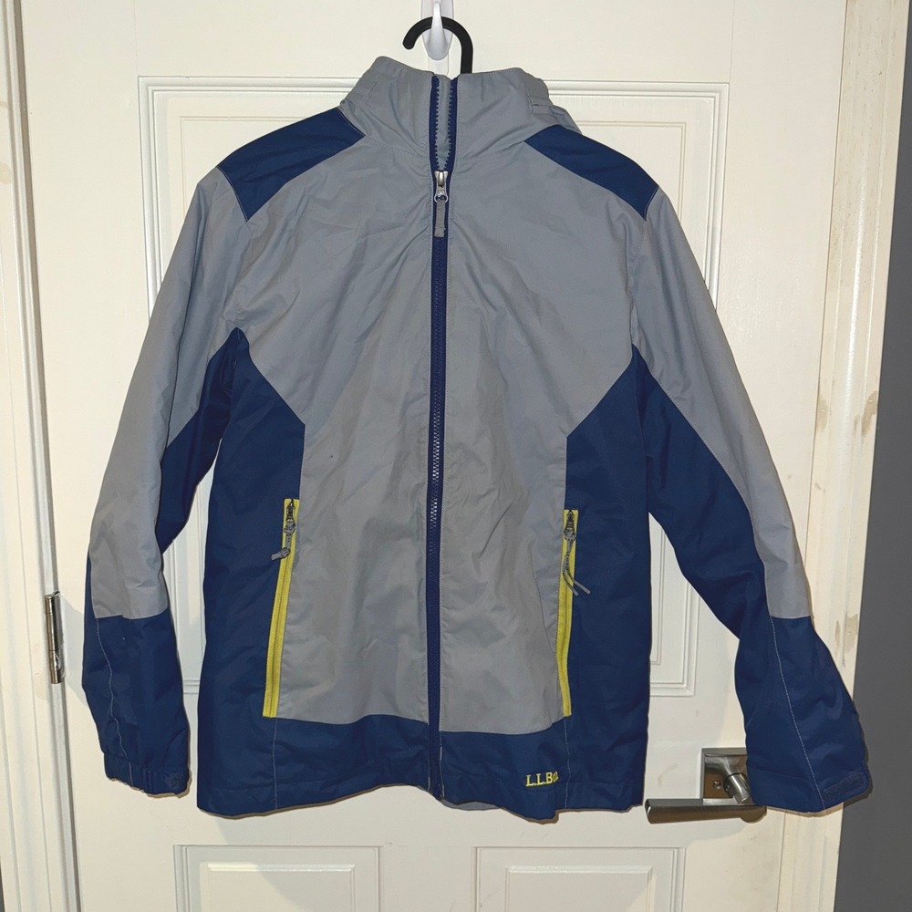L.L. Bean‎ Boys Youth Size Medium Gray Navy Blue Zip Up Jacket 295452